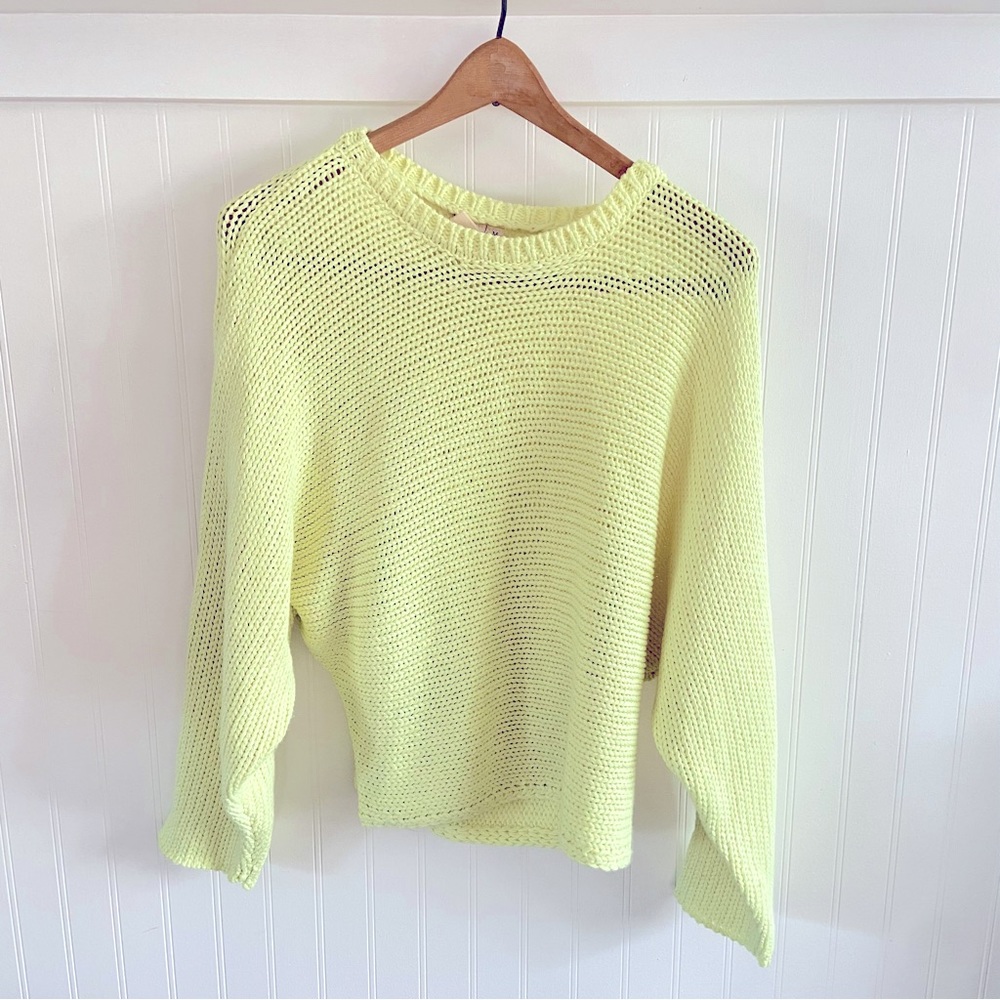 White Crow for Anthropologie Shaker Sweater Yellow Medium Dolman Sleeves Cropped